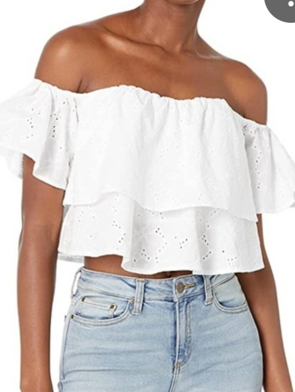 Guess - Jen White Off-Shoulder Eyelet Flare Top. Size M. NWT